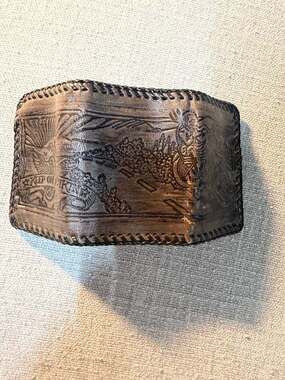 Vintage Hand Tooled Leather Trifold Wallet Motorcycle Scene Keep On Biking Whips